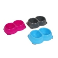 Animal Instincts Plastic Twin Pet Bowl Grey, Pink Or Blue 280ml X 2