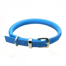 D&H Rolled Leather Collar Blue M 35-42cm