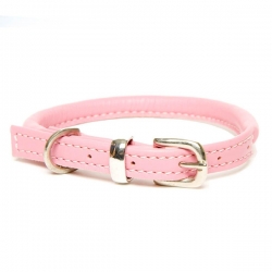 D&H Rolled Leather Collar Pink M 35-42cm